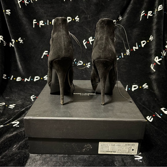 Saint Laurent Black KID Scamosciato Lace-Up Platform Heels - Picture 7 of 12